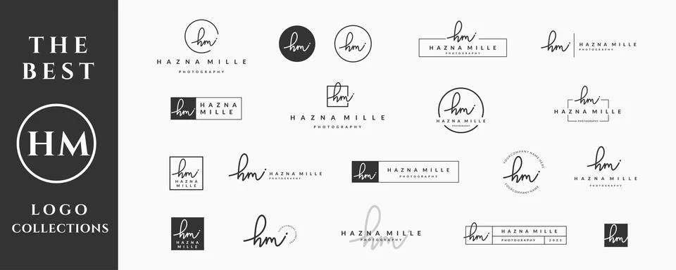 Initial letter HM H logo handwriting, signature and script vector design coll Stock Illustration