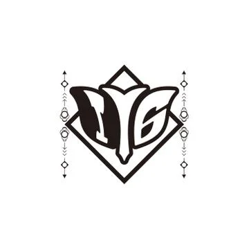 Initial letter I G bow and arrow, white and black, with square decoration. Stock Illustration