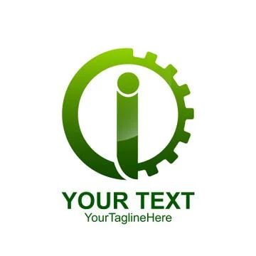 Initial letter i logo template colored green gear circle design for business  Stock Illustration