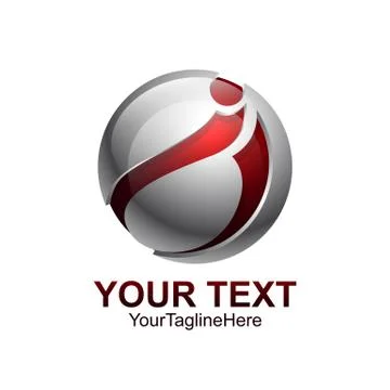 Initial letter i logo template colored red grey circle sphere swoosh design f Stock Illustration