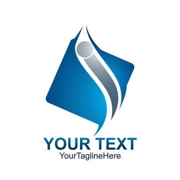 Initial letter i logo template colored blue square swoosh design for business Stock Illustration