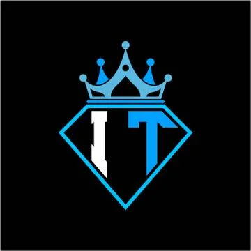 Initial letter I T diamond shape with crown decoration Illustrazione stock