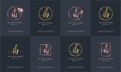 Initial letter IB I B handwriting logo set design template. Stock Illustration