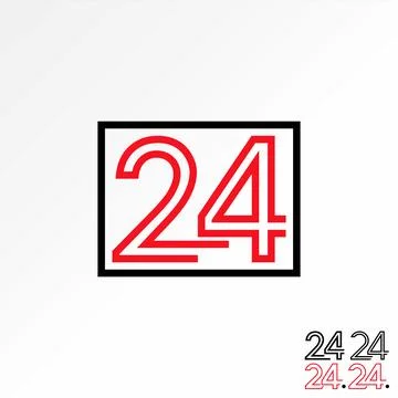 Initial letter icon number 24 double twin line out typography monogram Stock Illustration