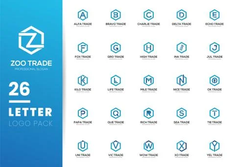 Initial letter inside Hexagon with arrow shape. Modern blue logo template for Stock Illustration