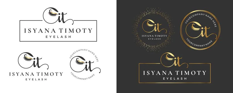 Initial letter IT I lash, Eyebrow, Lashes, eyelash extension logo design coll Stock Illustration
