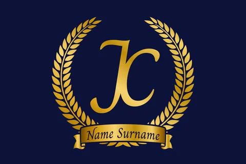 Initial letter J and C, JC monogram logo design with laurel wreath. Luxury .. Stock Illustration
