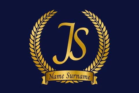 Initial letter J and S, JS monogram logo design with laurel wreath. Luxury .. Stock Illustration