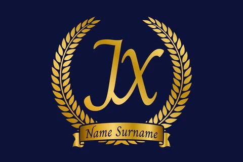 Initial letter J and X, JX monogram logo design with laurel wreath. Luxury .. Stock Illustration