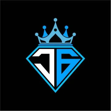 Initial letter J G diamond shape with crown decoration Stock Illustration