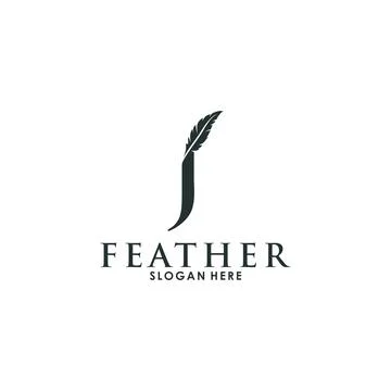 Initial letter J logo with Feather, Luxury Initial Feather Logo template Stock Illustration