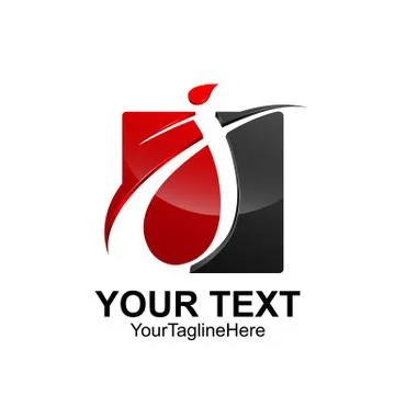 Initial letter J logo template colored black red square swoosh design for bus Stock Illustration