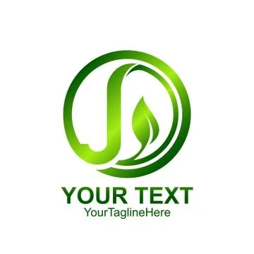 Initial letter J logo template colored green circle leaf design for business  Stock Illustration