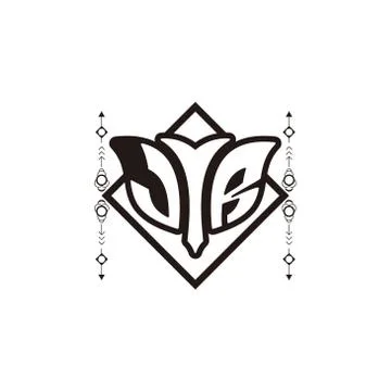 Initial letter J R bow and arrow, white and black, with square decoration. Stock Illustration
