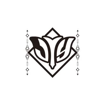 Initial letter J Y bow and arrow, white and black, with square decoration. Stock Illustration