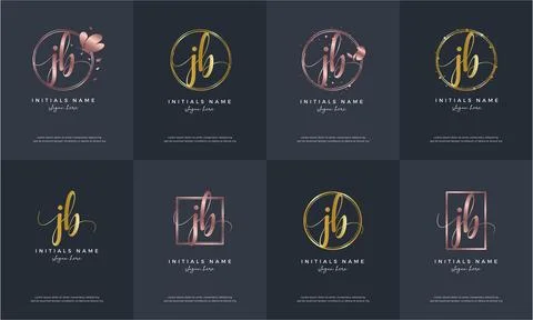 Initial letter JB J B handwriting logo set design template. Stock Illustration