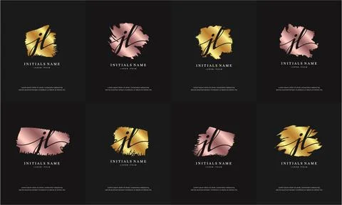 Initial letter JL J L handwriting logo set design template with abstract brus Stock Illustration