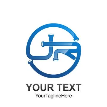 Initial letter JR logo template colored blue circle pipe design for business Stock Illustration
