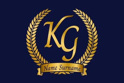 Initial letter K and G, KG monogram logo design with laurel wreath. Luxury .. Stock Illustration