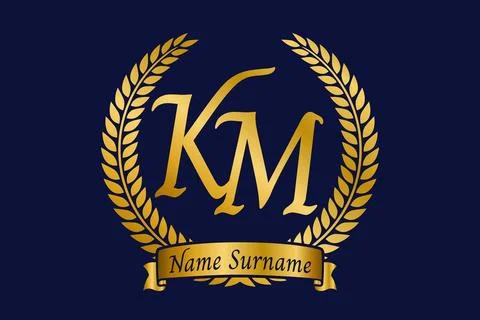 Initial letter K and M, KM monogram logo design with laurel wreath. Luxury .. Stock Illustration