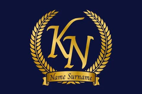 Initial letter K and N, KN monogram logo design with laurel wreath. Luxury .. Stock Illustration