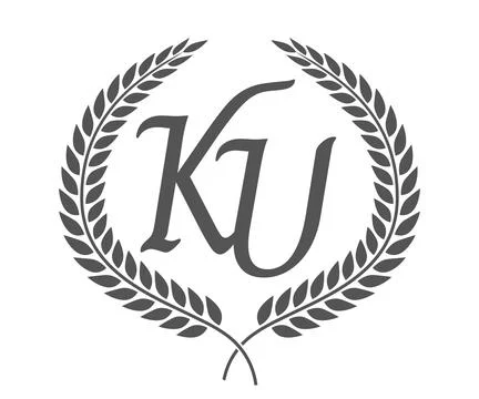 Initial letter K and U, KU monogram logo design with laurel wreath. Luxury .. Stock Illustration