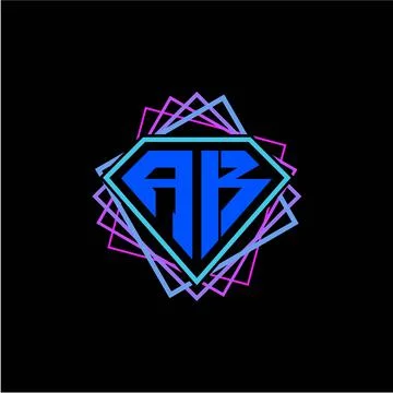 Initial letter A K with diamond design and square ornament as decoration Stock Illustration