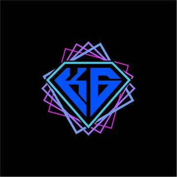 Initial letter K G with diamond design and square ornament as decoration Stock Illustration