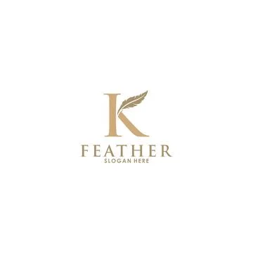 Initial letter K logo with Feather Luxury gold, Initial Feather Logo template Stock Illustration
