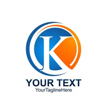Initial letter K logo template colored blue orange circle wave swoosh design  Illustrazione stock