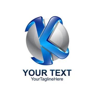 Initial letter K logo template colored blue grey circle sphere design for bus Stock Illustration