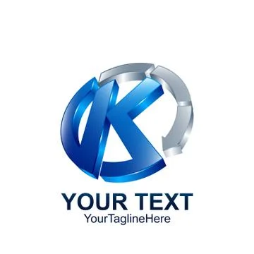 Initial letter K logo template colored blue grey circle arrow design for busi Stock Illustration