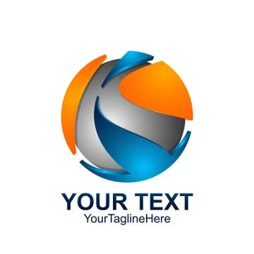 Initial letter K logo template colored blue grey orange circle sphere design  Illustrazione stock