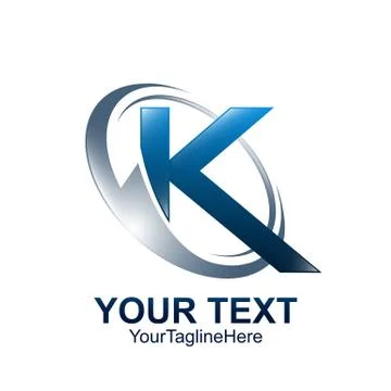 Initial letter K logo template colored blue grey circle wave swoosh design fo Stock Illustration