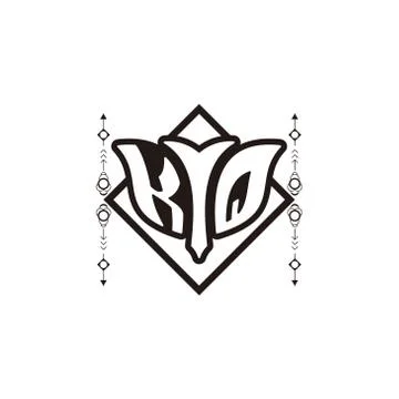 Initial letter K Q bow and arrow, white and black, with square decoration. Stock-Illustration