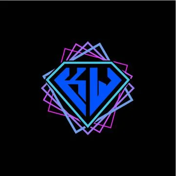 Initial letter K W with diamond design and square ornament as decoration Stock Illustration