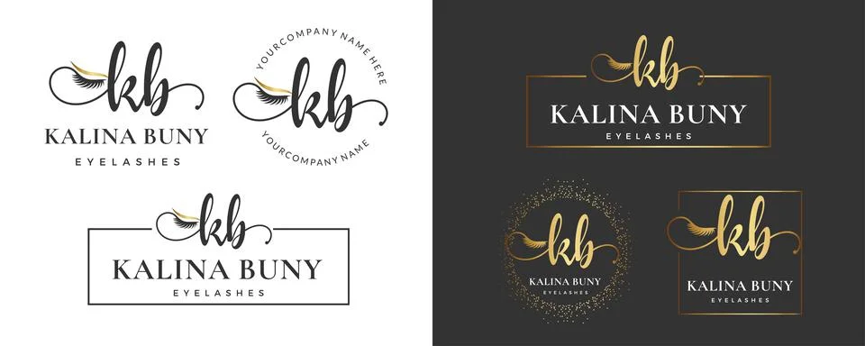 Initial letter KB K lash, Eyebrow, Lashes, eyelash extension logo design coll Stock Illustration