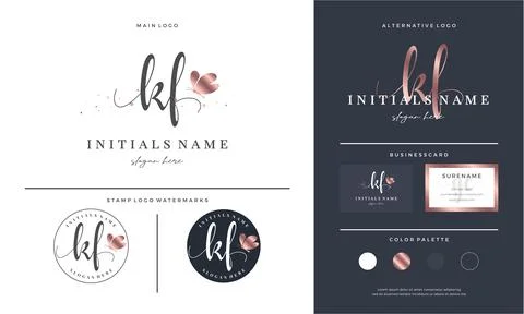 Initial letter KF K F handwriting logo design with butterfly. Stock Illustration