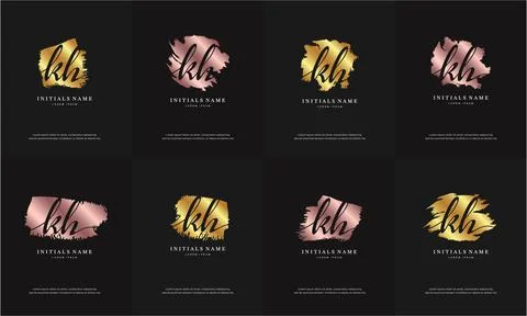 Initial letter KH K H handwriting logo set design template with abstract brus Stock Illustration