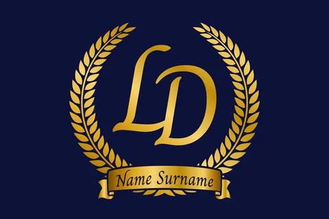 Initial letter L and D, LD monogram logo design with laurel wreath. Luxury .. Stock Illustration