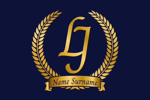 Initial letter L and J, LJ monogram logo design with laurel wreath. Luxury .. 库存插图