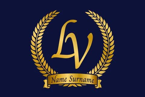 Initial letter L and V, LV monogram logo design with laurel wreath. Luxury .. Stock Illustration