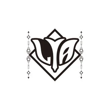Initial letter L A bow and arrow, white and black, with square decoration. Stock Illustration