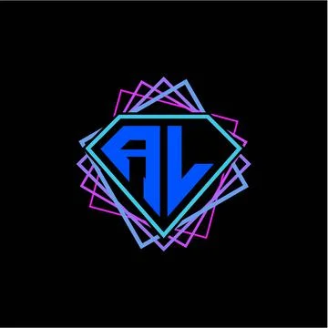 Initial letter A L with diamond design and square ornament as decoration Stock Illustration