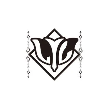 Initial letter L L bow and arrow, white and black, with square decoration. Stock Illustration