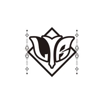 Initial letter L R bow and arrow, white and black, with square decoration. Stock Illustration