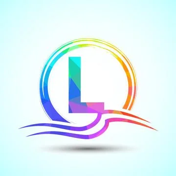 Initial letter L with water ocean waves and the sun. Beach logo design concep Stock Illustration