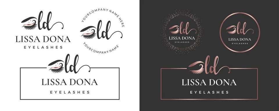 Initial letter LD L lash, Eyebrow, Lashes, eyelash extension logo design coll Stock Illustration