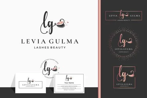 Initial letter LG L lash, Eyebrow, Lashes, eyelash extension logo design coll Stock Illustration