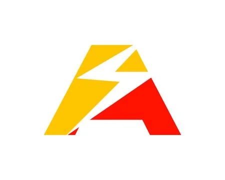 Initial Letter A with Lightning Bolt Logo Vector Design Stock Illustration